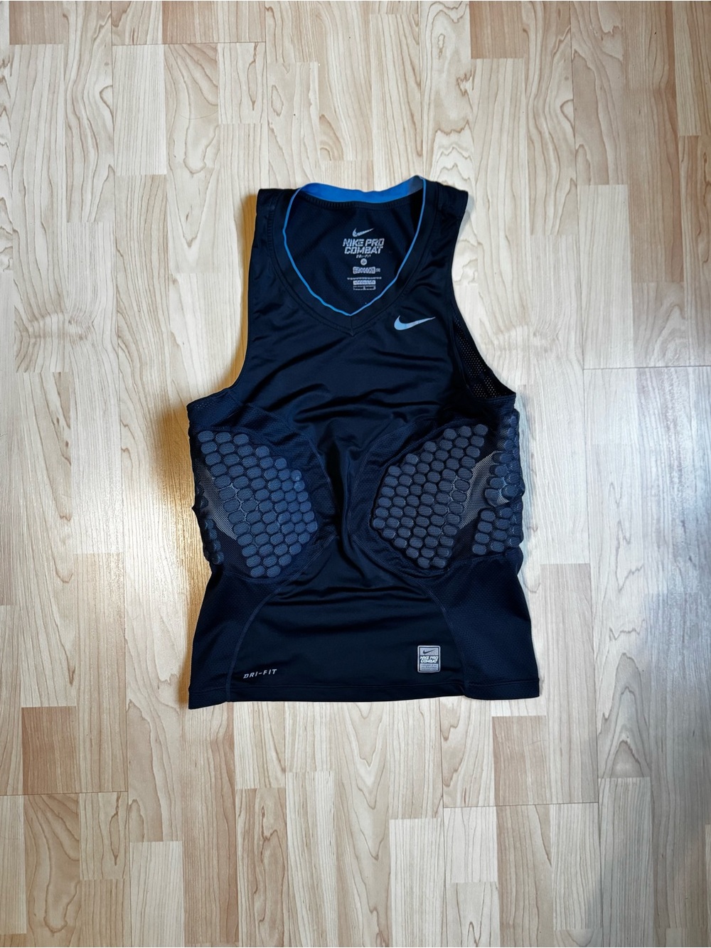 Nike Black Compression Padded Training Tank with Blue Trim